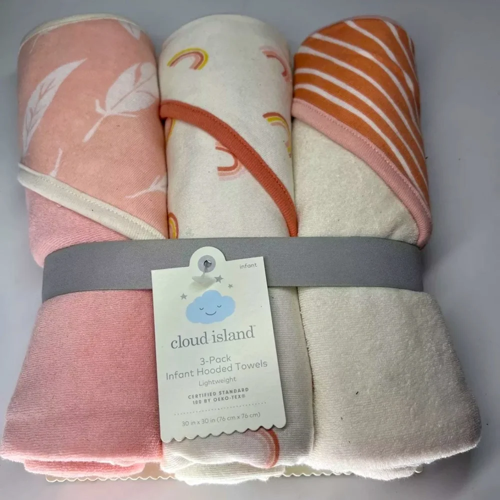 LIMITED OFFER Cloud Island 3 Pack Infant Hooded Towels Girls